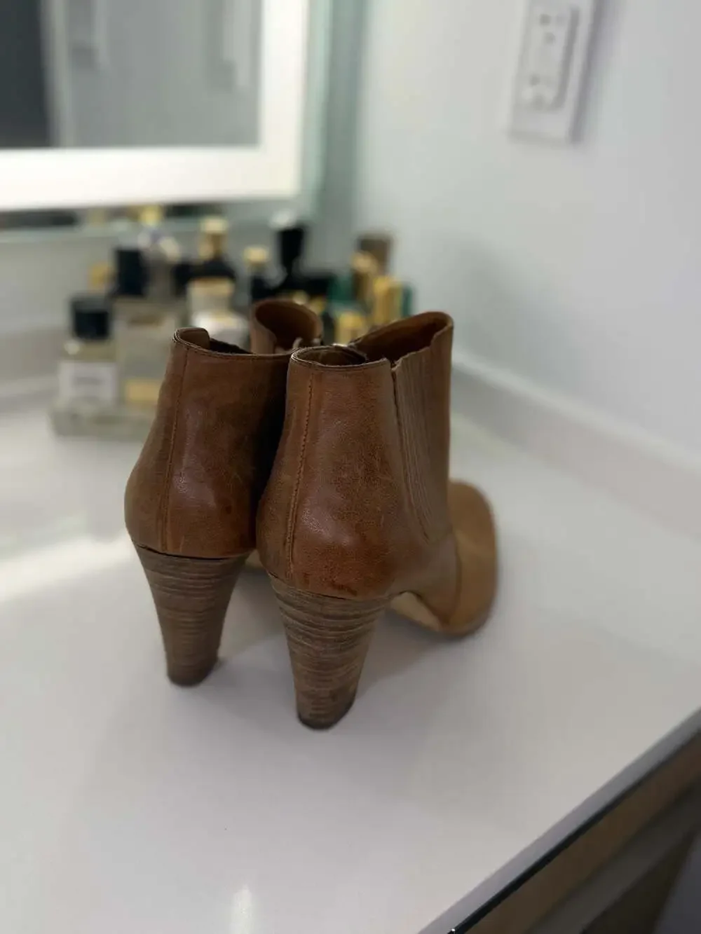 Aquatalia Tai Sport Calf Bark Brown Leather Heeled Ankle Booties
